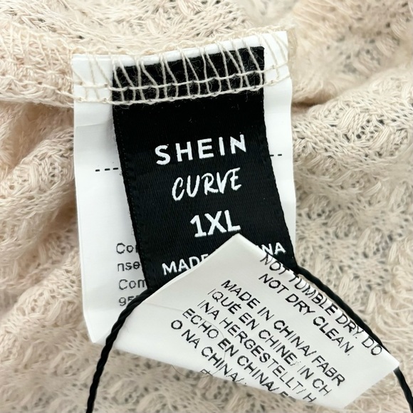 ➕ NWT SHEIN Curve Frenchy Cream Waffle Knit Peplum Top Women’s Plus Size 1X - Picture 7 of 8